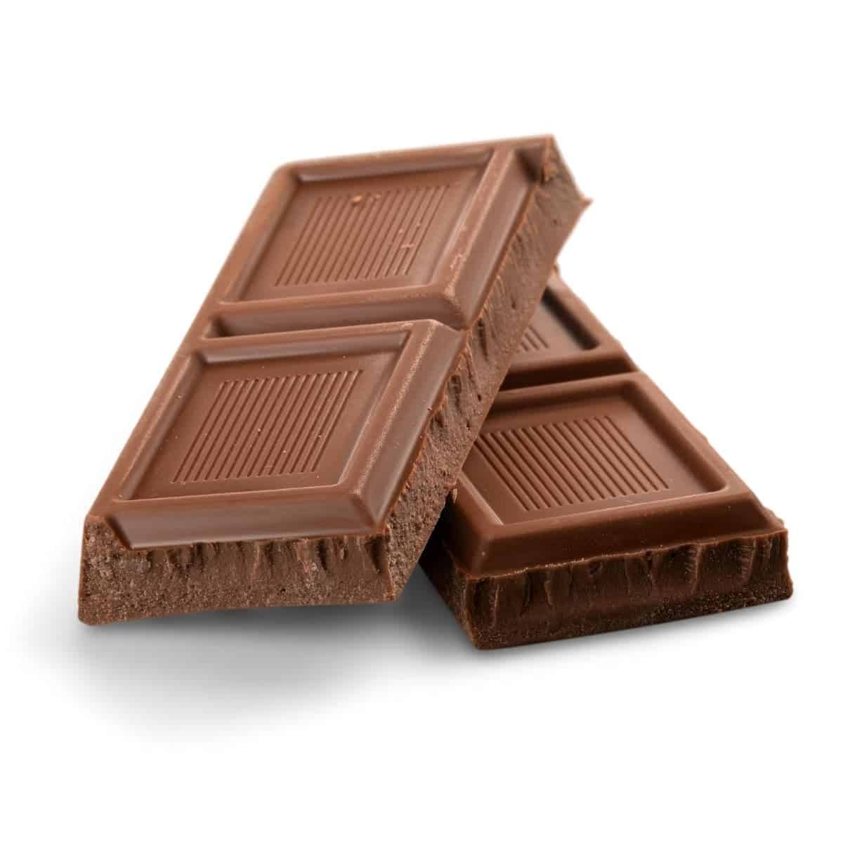 Pieces of chocolate stacked on eachother.